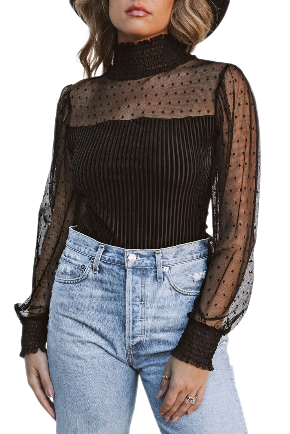 Green Sheer Dotty Long Sleeve Ribbed Velvet Bodysuit