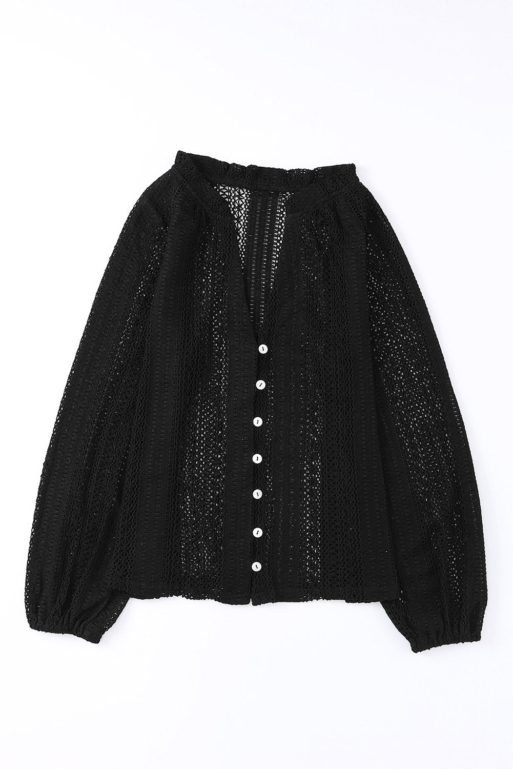 White V-Neck Long Sleeve Button Up Lace Shirt