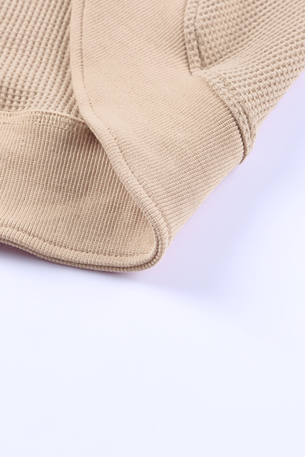Gray Crew Neck Ribbed Trim Waffle Knit Top