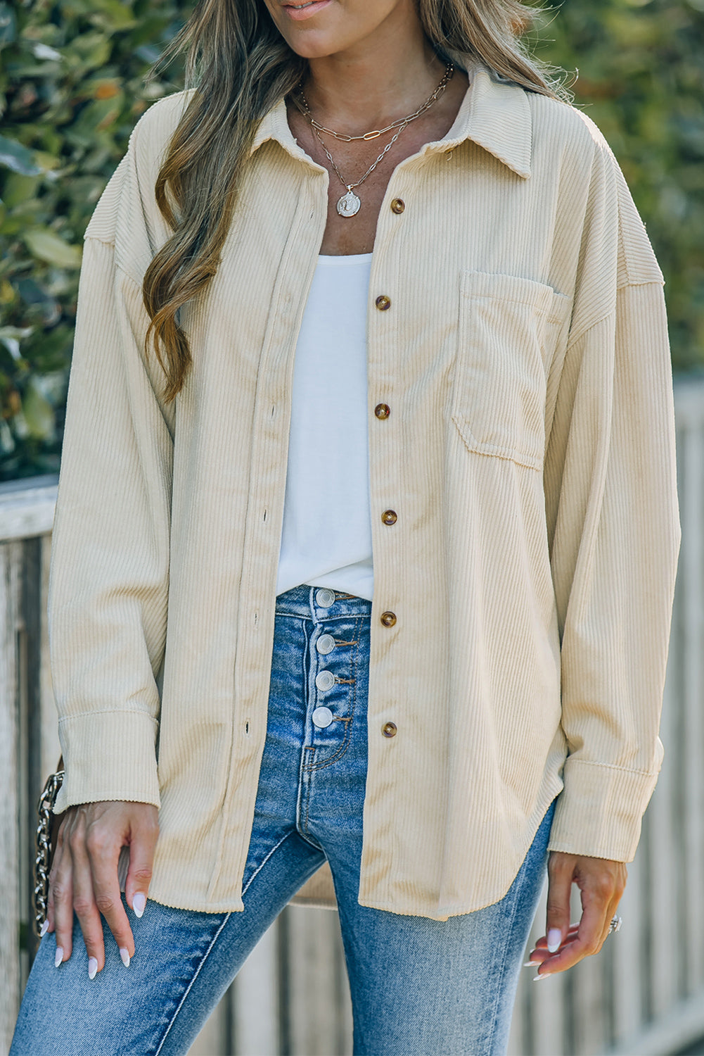 Pink Corduroy Button Pocket Shirt