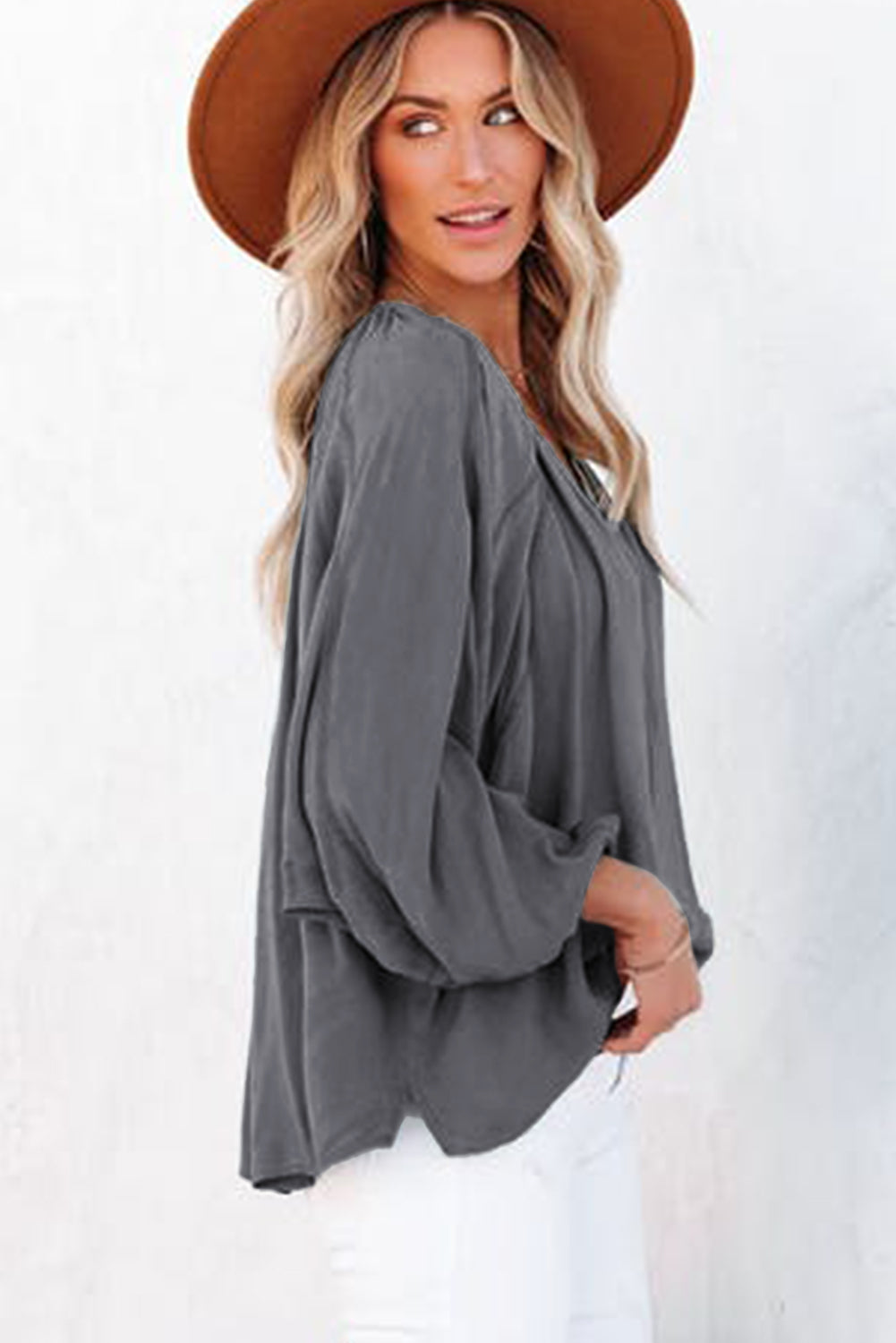 Green Split V Neck Dolman Top