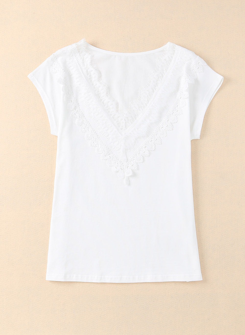 White Eyelash Lace Trim V Neck Top
