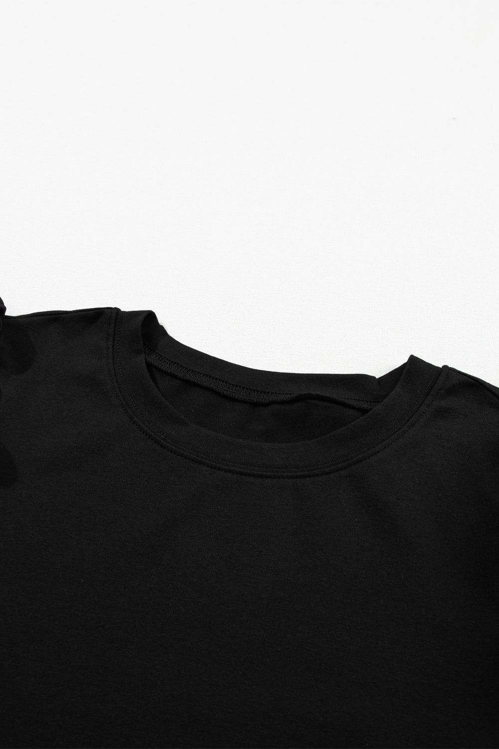 White Ruched Puff Sleeve Crew Neck Tee