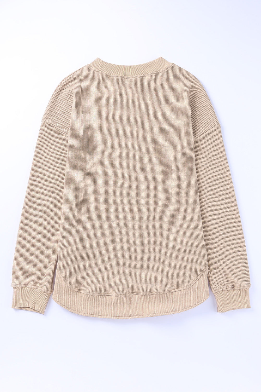 Gray Crew Neck Ribbed Trim Waffle Knit Top