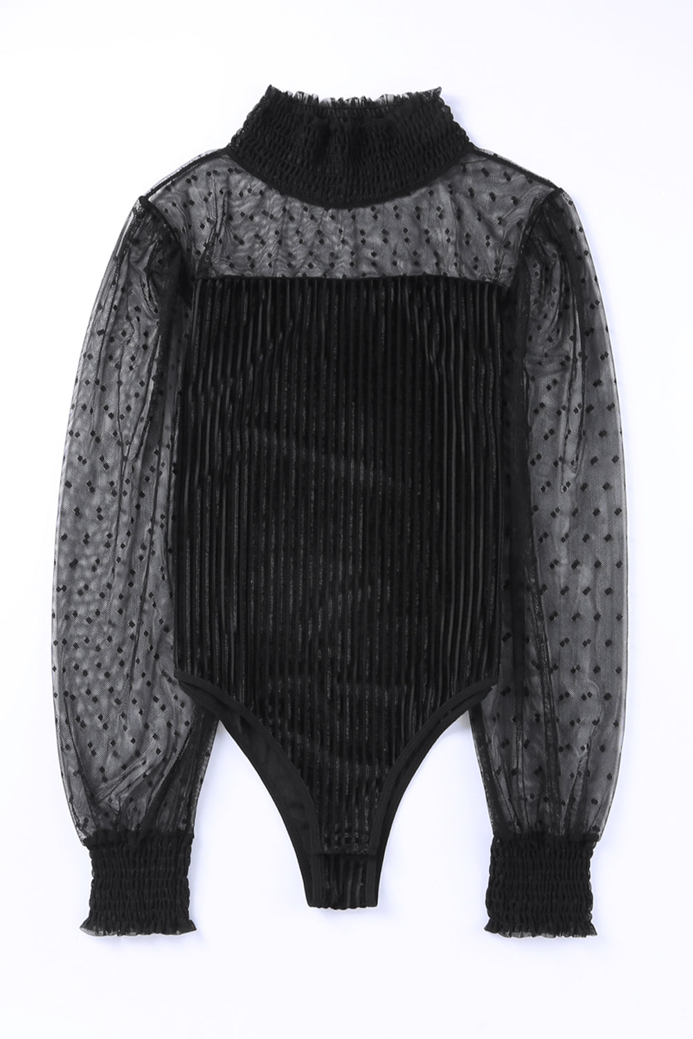 Green Sheer Dotty Long Sleeve Ribbed Velvet Bodysuit