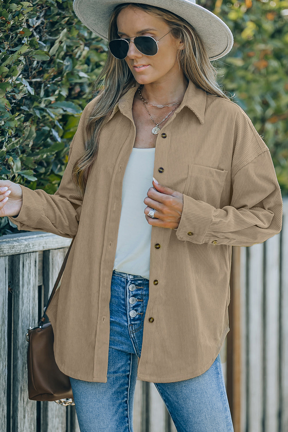 Pink Corduroy Button Pocket Shirt