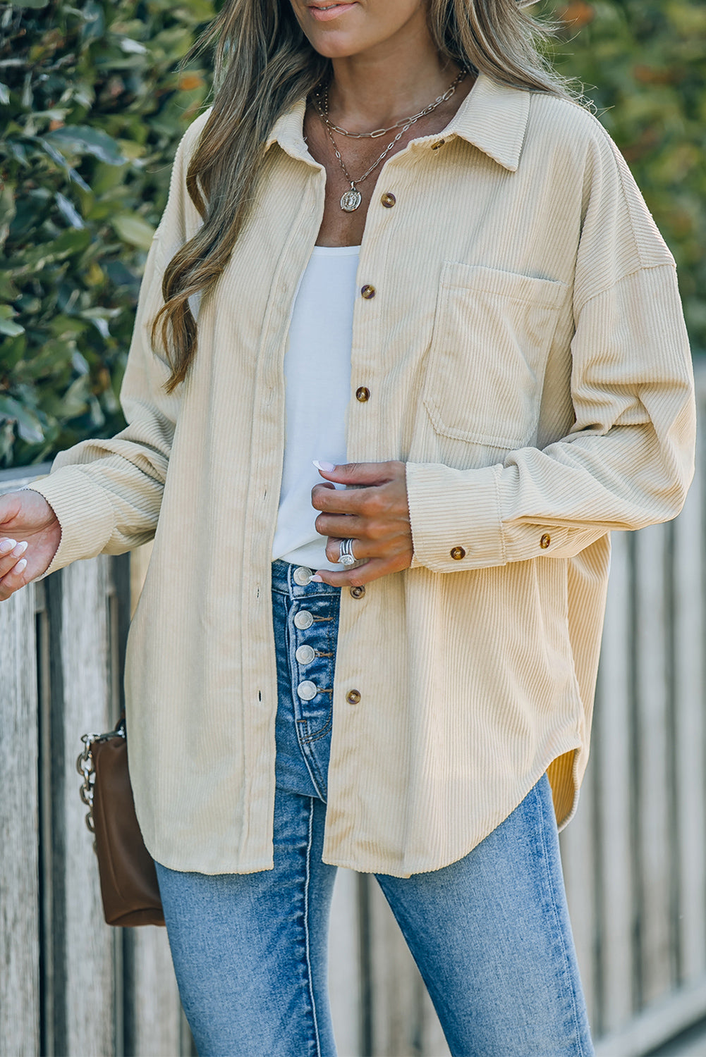 Pink Corduroy Button Pocket Shirt