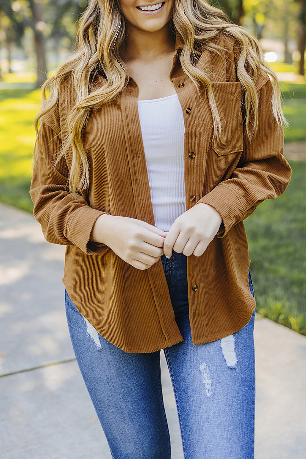 Pink Corduroy Button Pocket Shirt