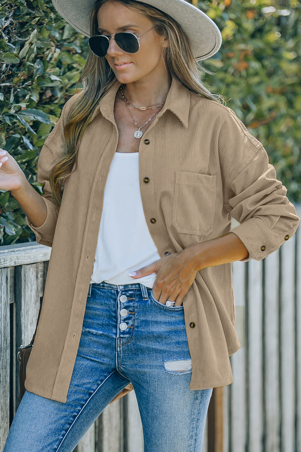 Pink Corduroy Button Pocket Shirt