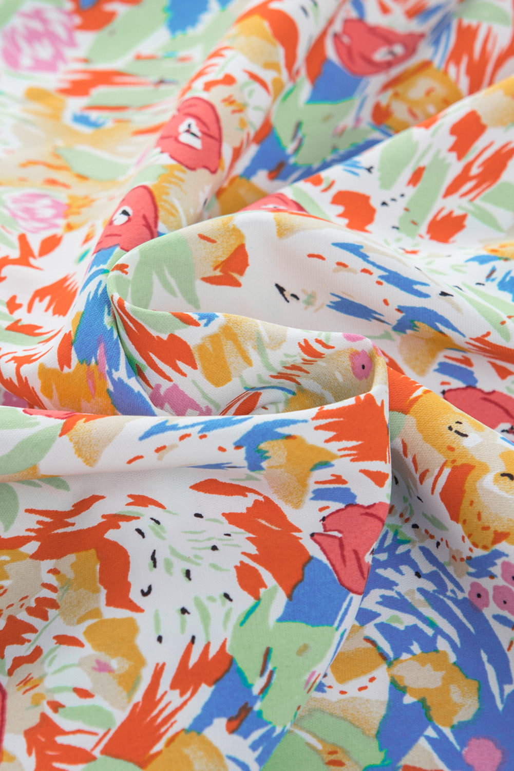Multicolor Abstract Print Smocked Puff Sleeves Blouse
