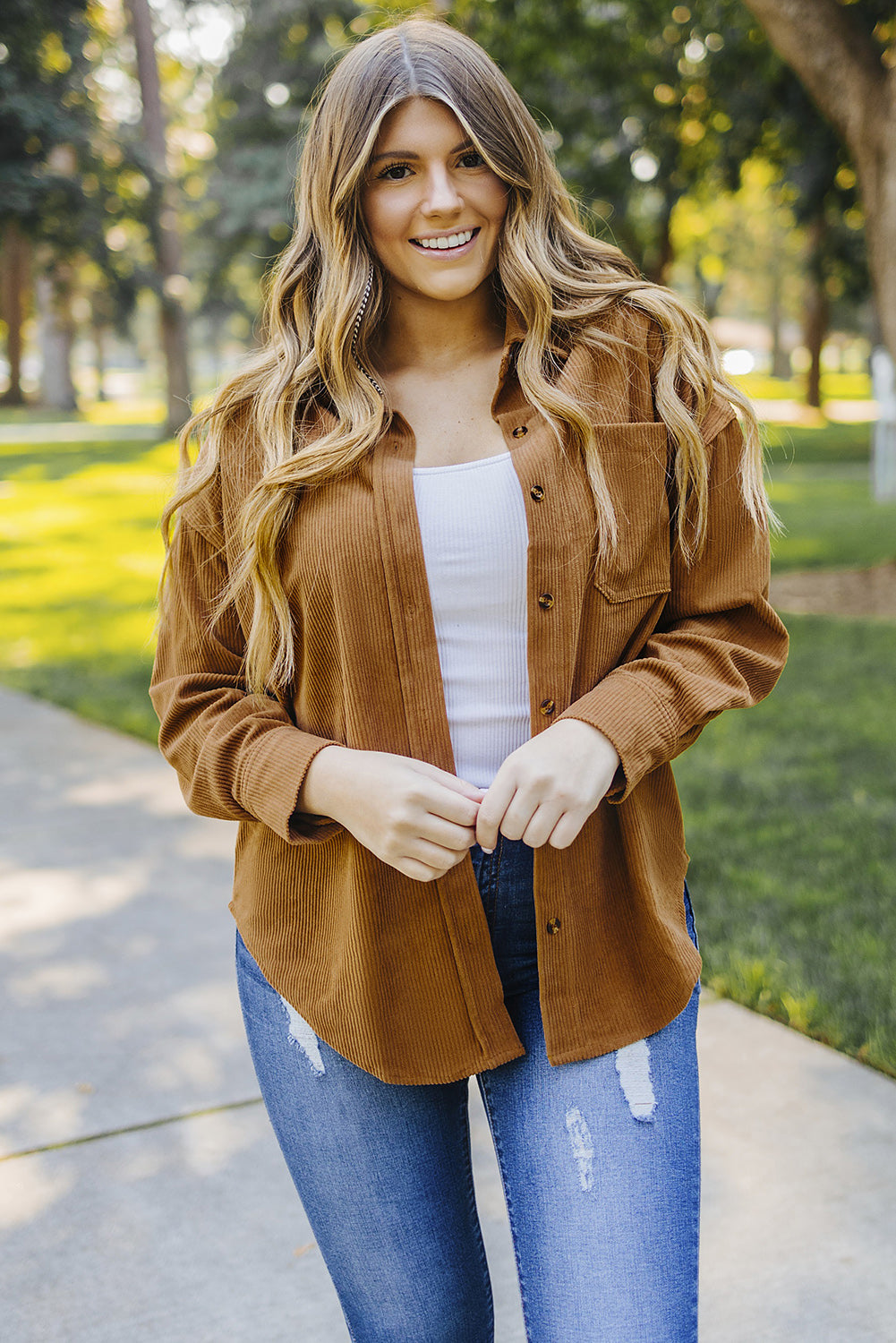 Pink Corduroy Button Pocket Shirt