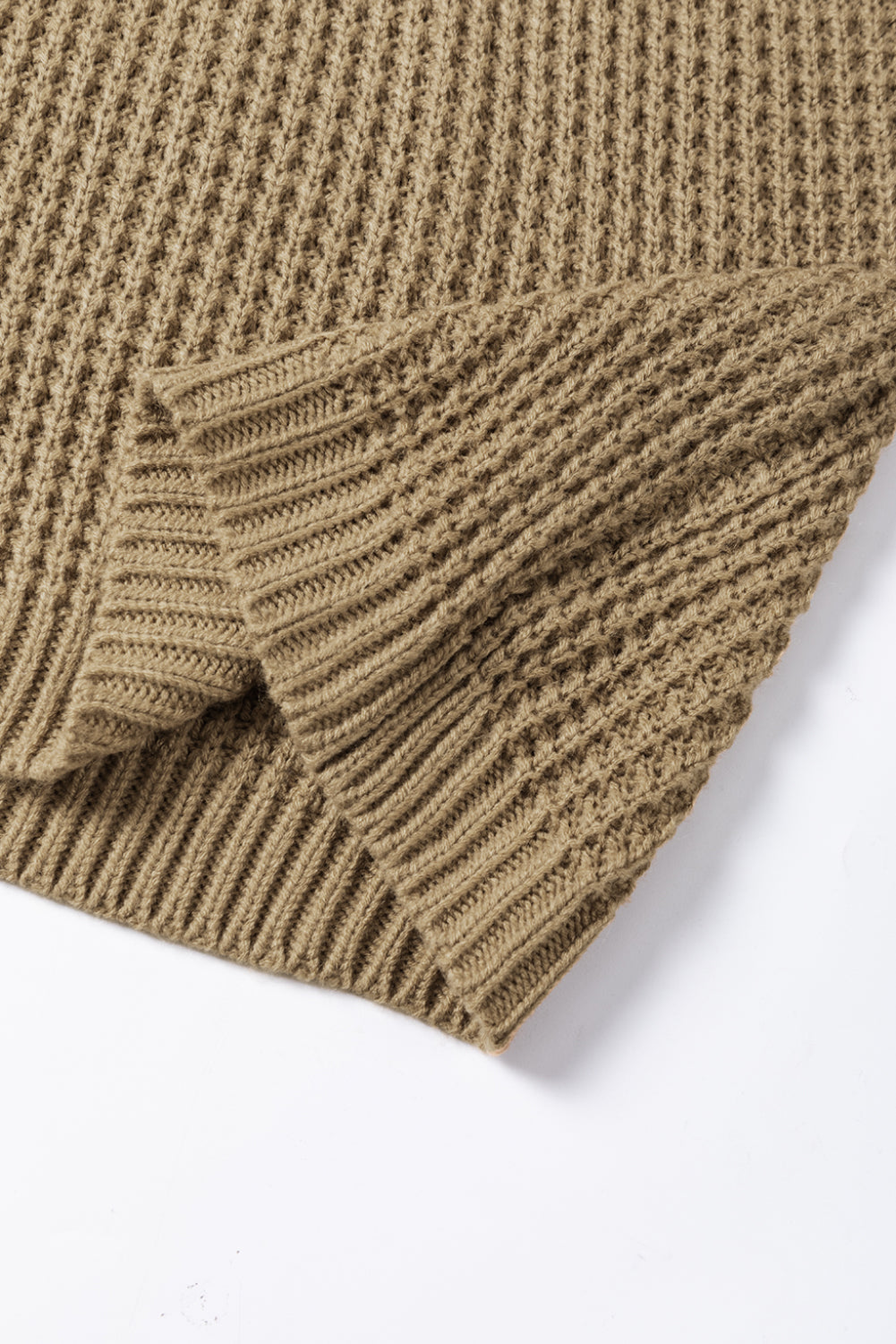 Light French Beige High Neck Short Batwing Sleeve Textured Knit Sweater