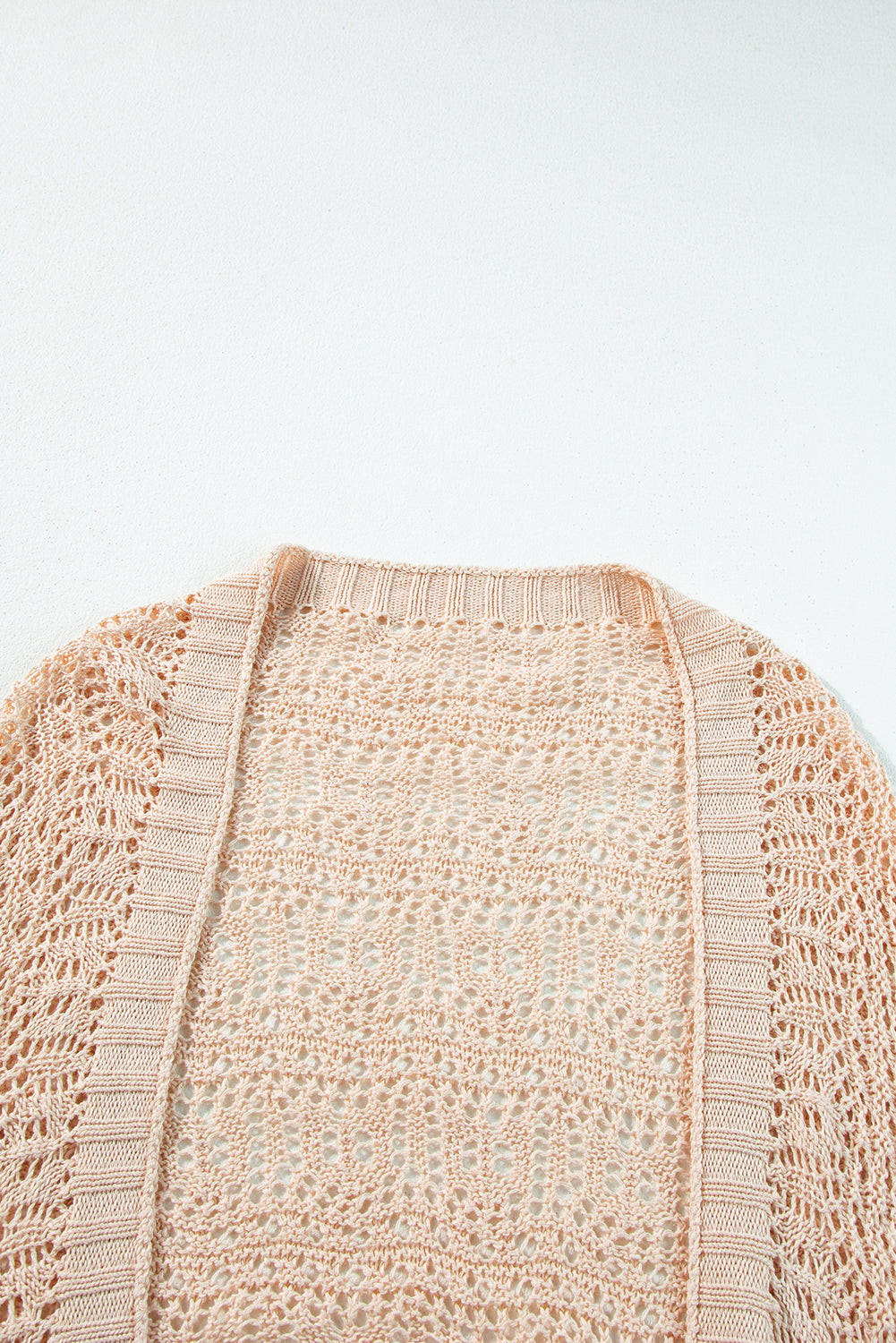 Oatmeal Pointelle Hollowed Knit Batwing Sleeve Cardigan