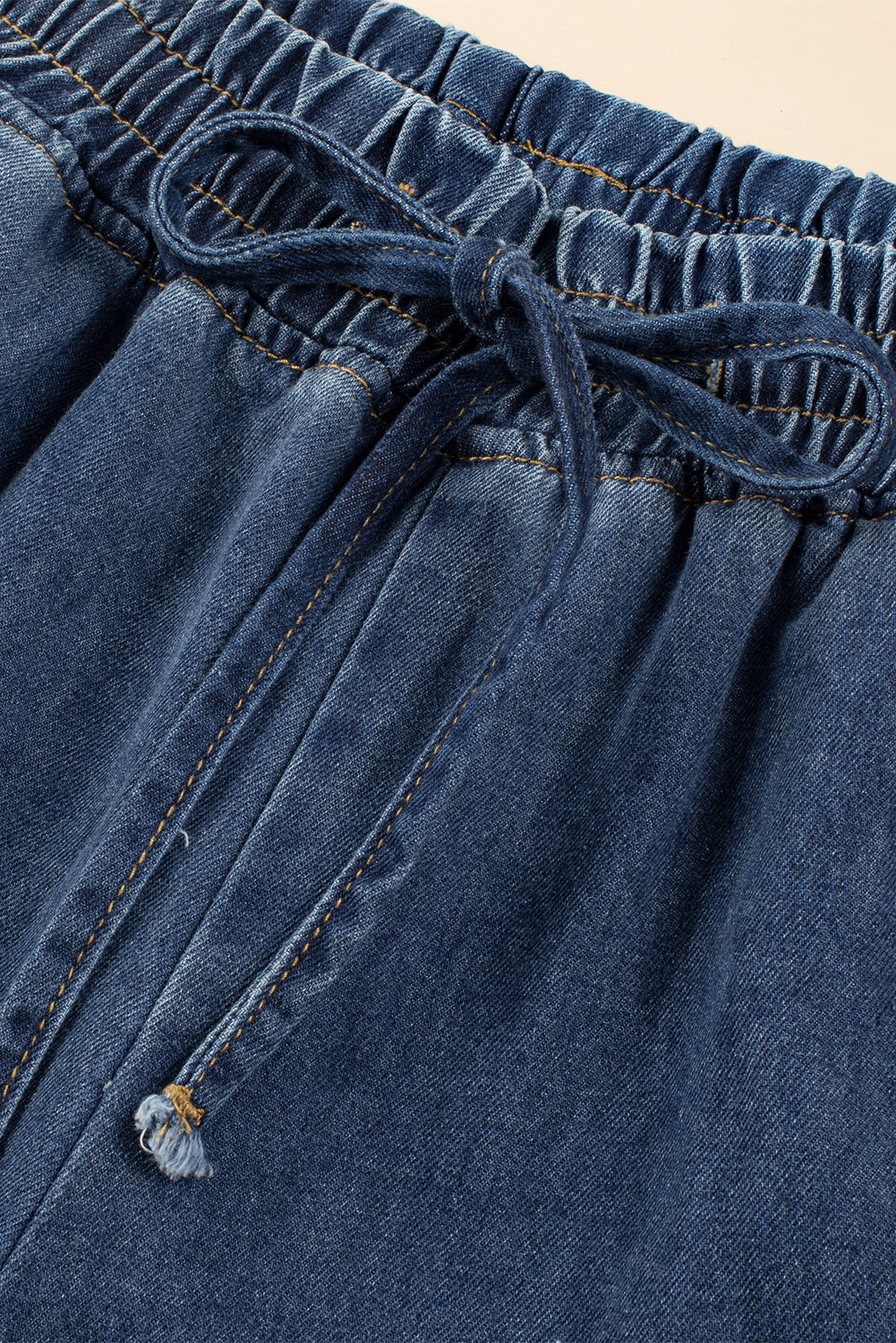 Medium Grey Drawstring Elastic Waist Wide Leg Jeans