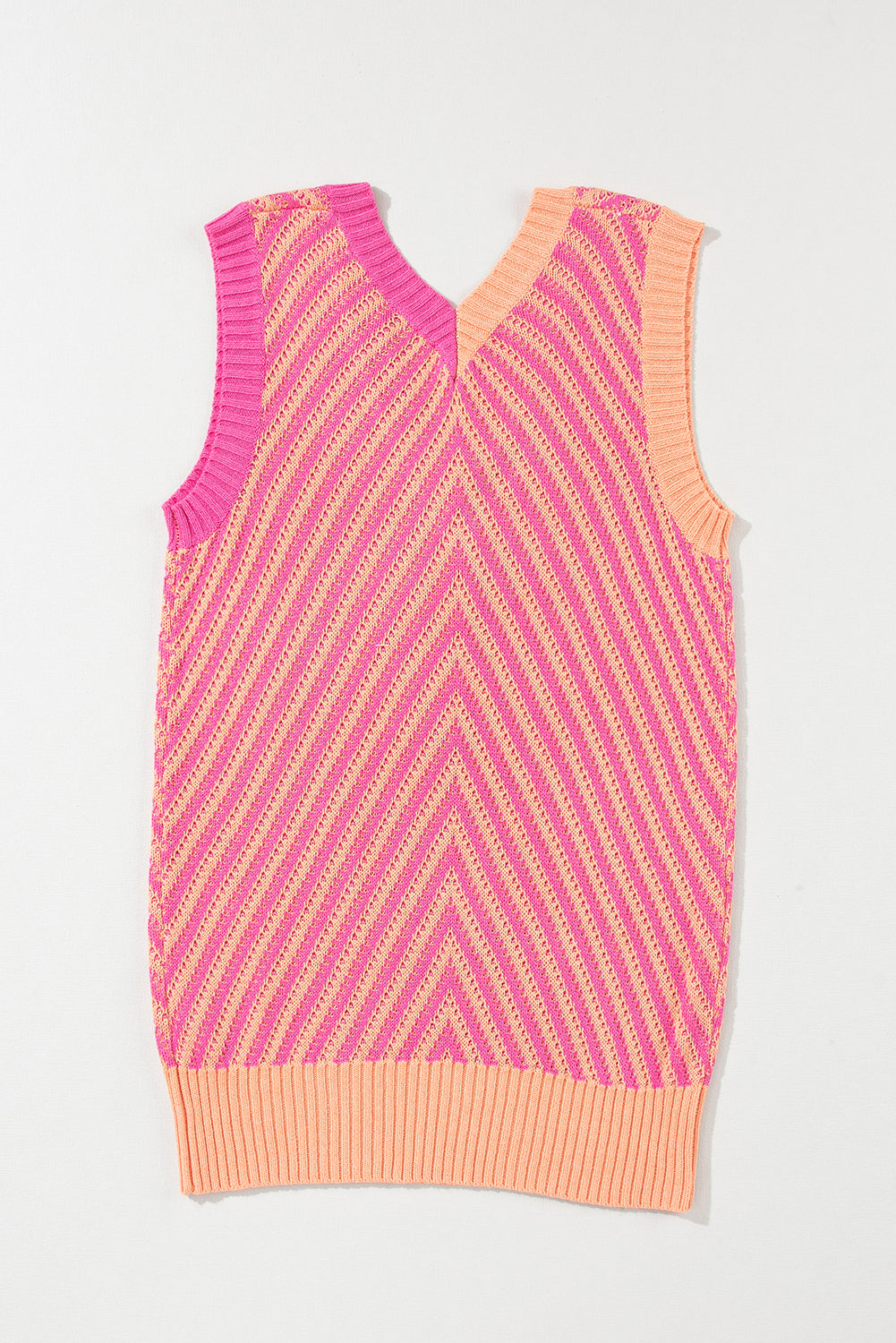 Light French Beige Contrast Chevron Knit V Neck Sweater Vest