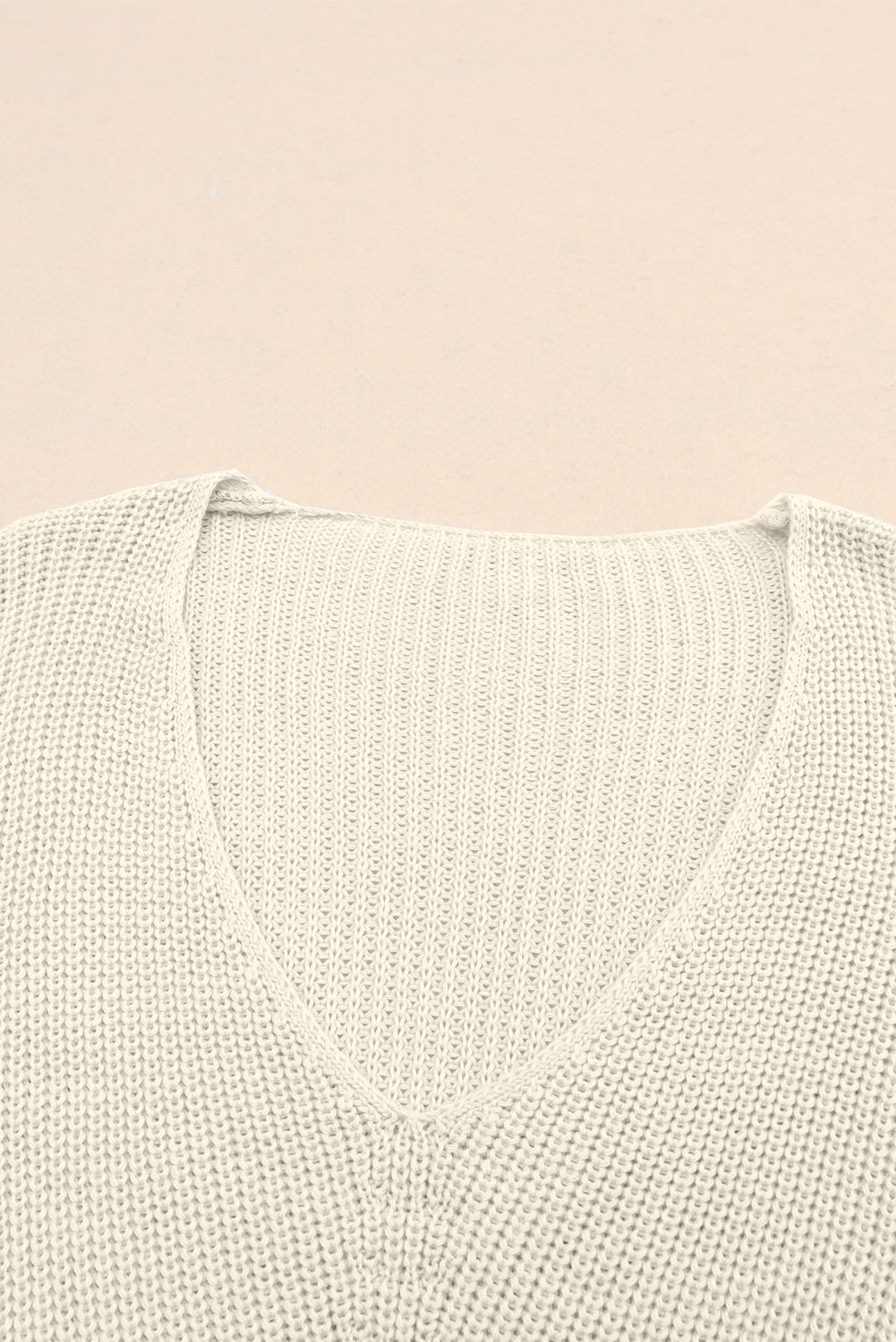 Pink Ribbed Knit V Neck Sweater