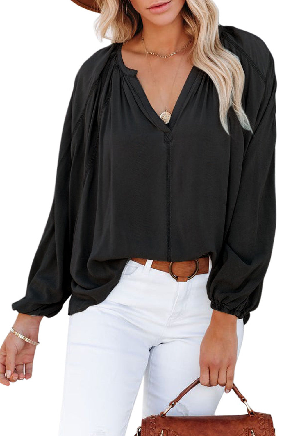Green Split V Neck Dolman Top
