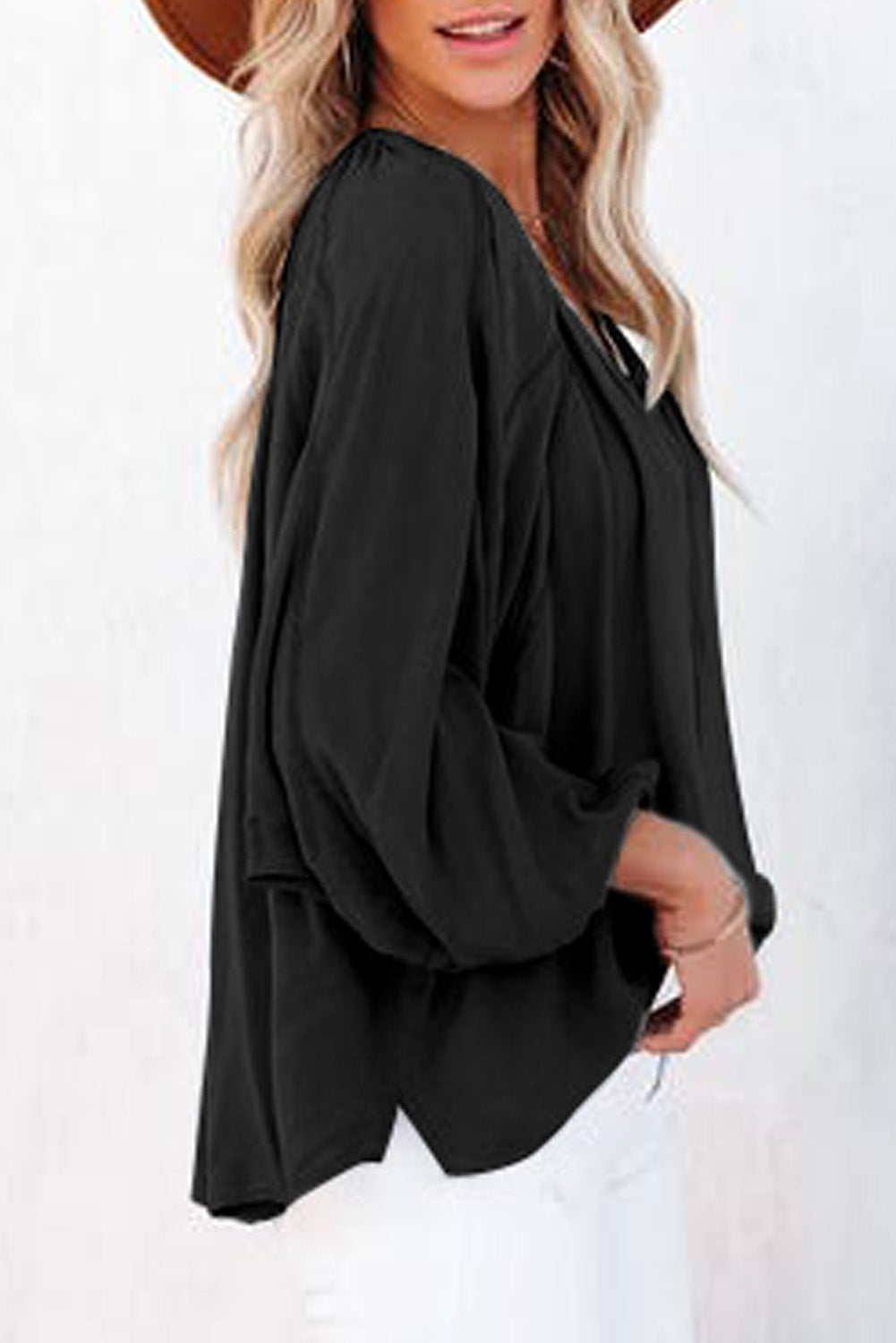 Green Split V Neck Dolman Top