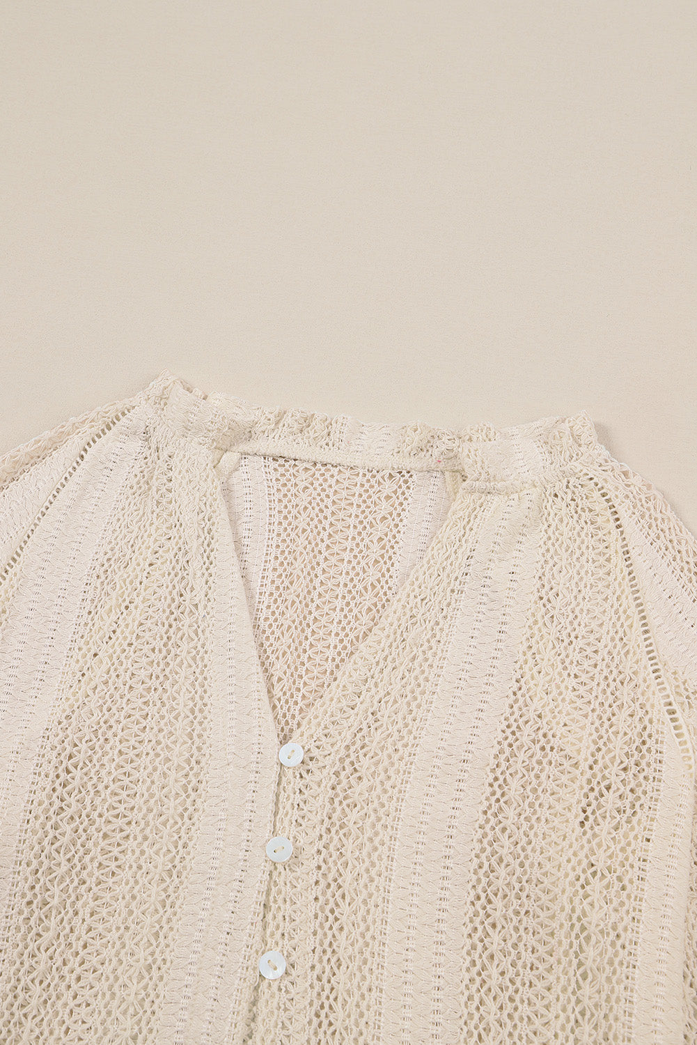 White V-Neck Long Sleeve Button Up Lace Shirt