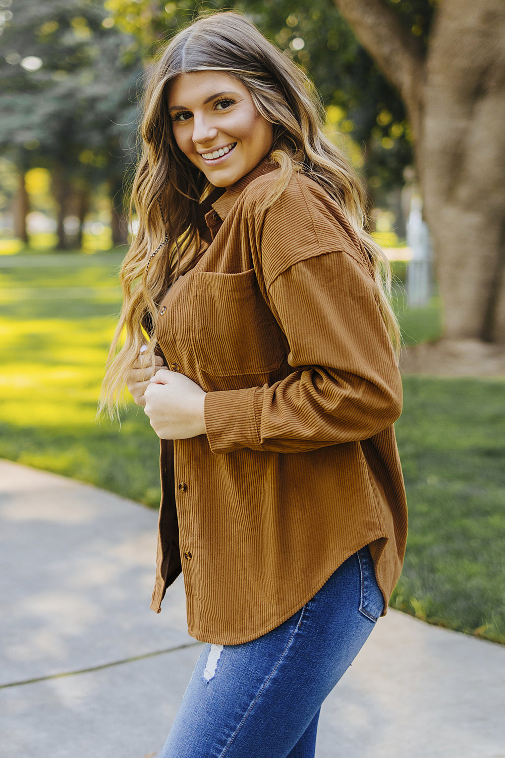 Pink Corduroy Button Pocket Shirt