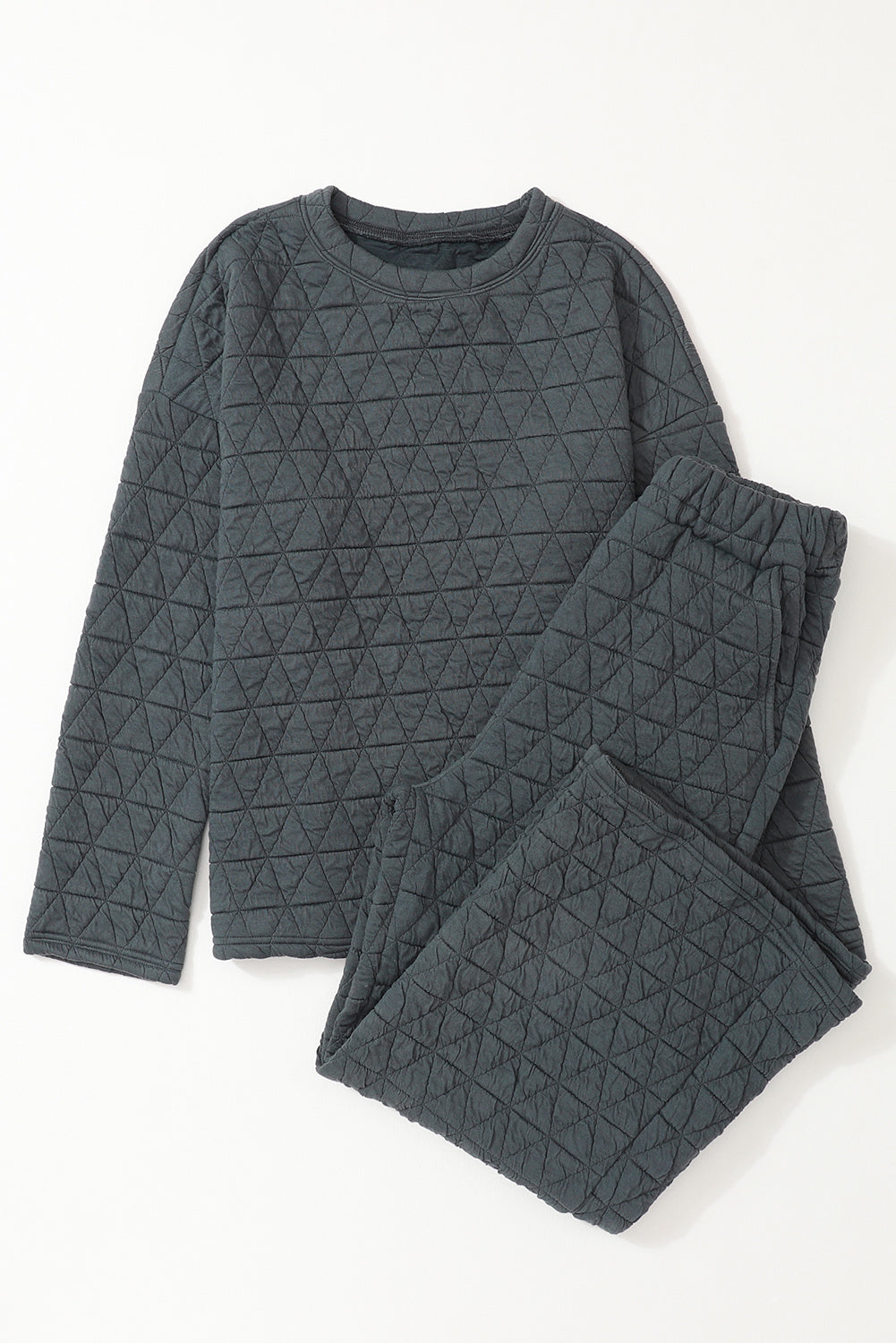 Pink Solid Quilted Pullover and Pants Outfit