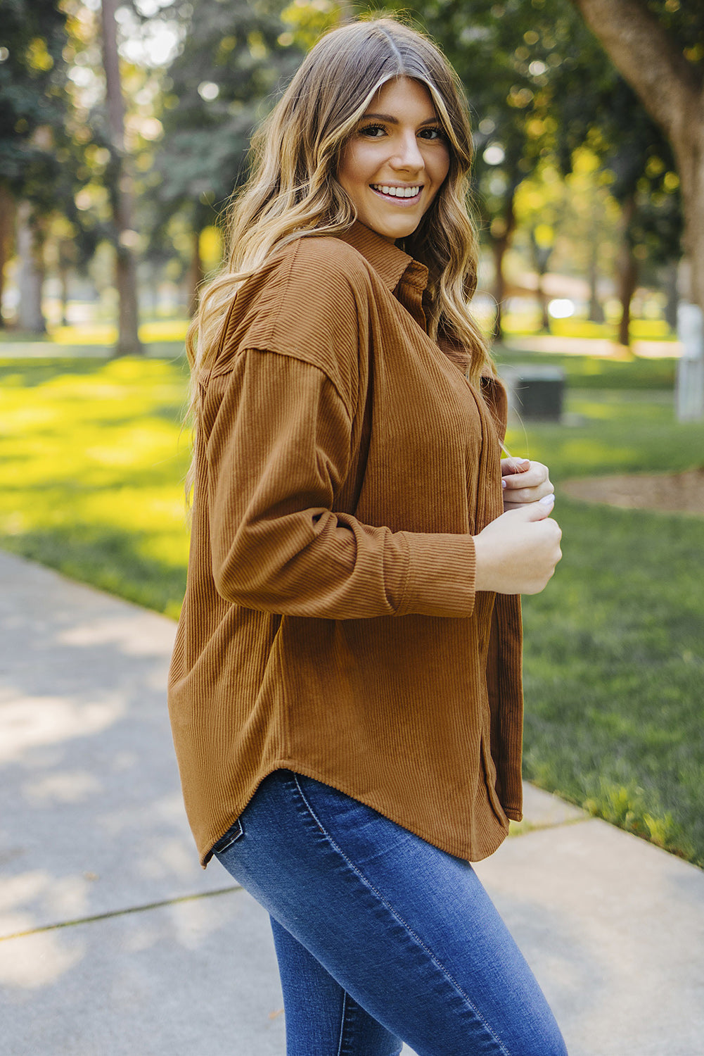 Pink Corduroy Button Pocket Shirt