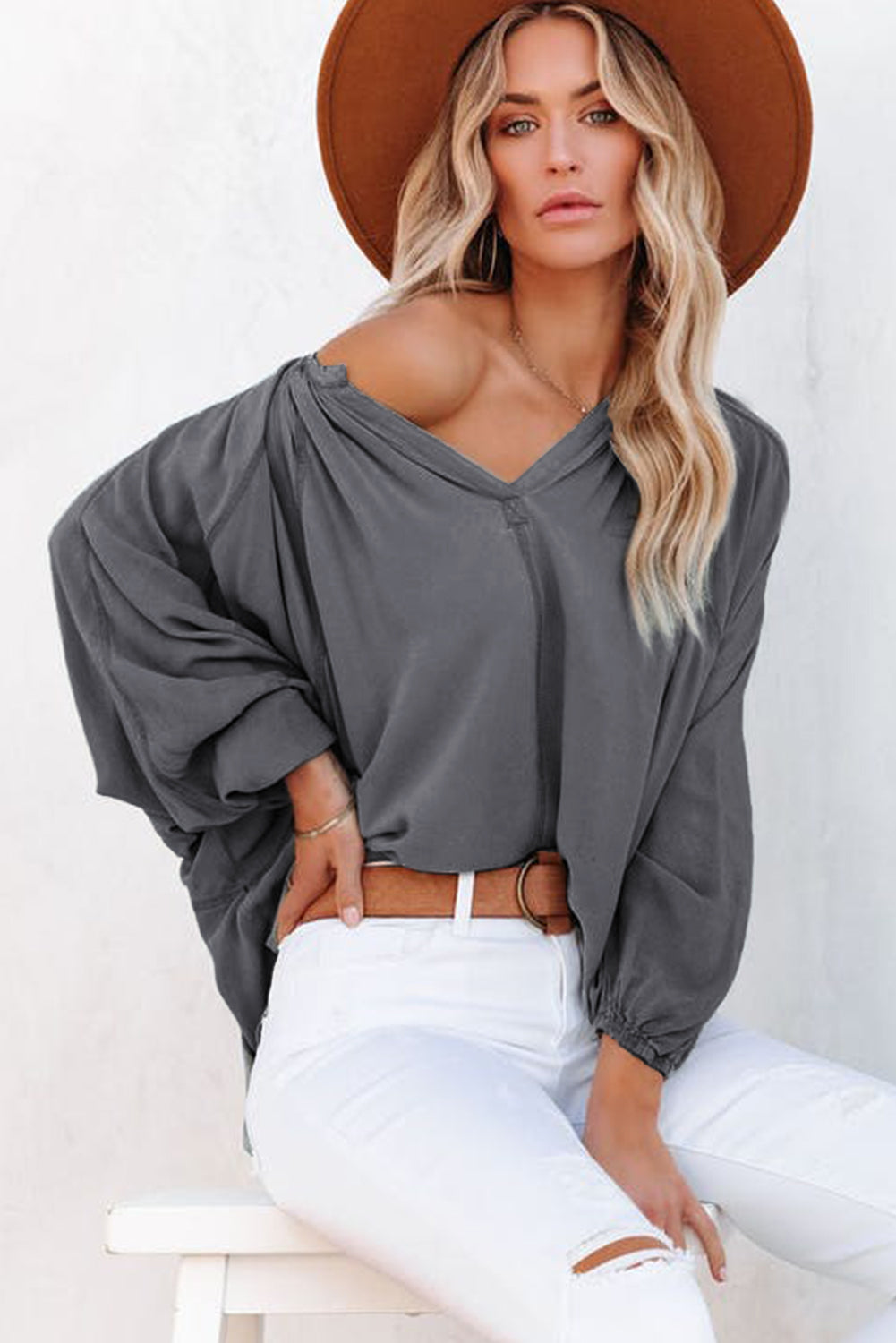 Green Split V Neck Dolman Top