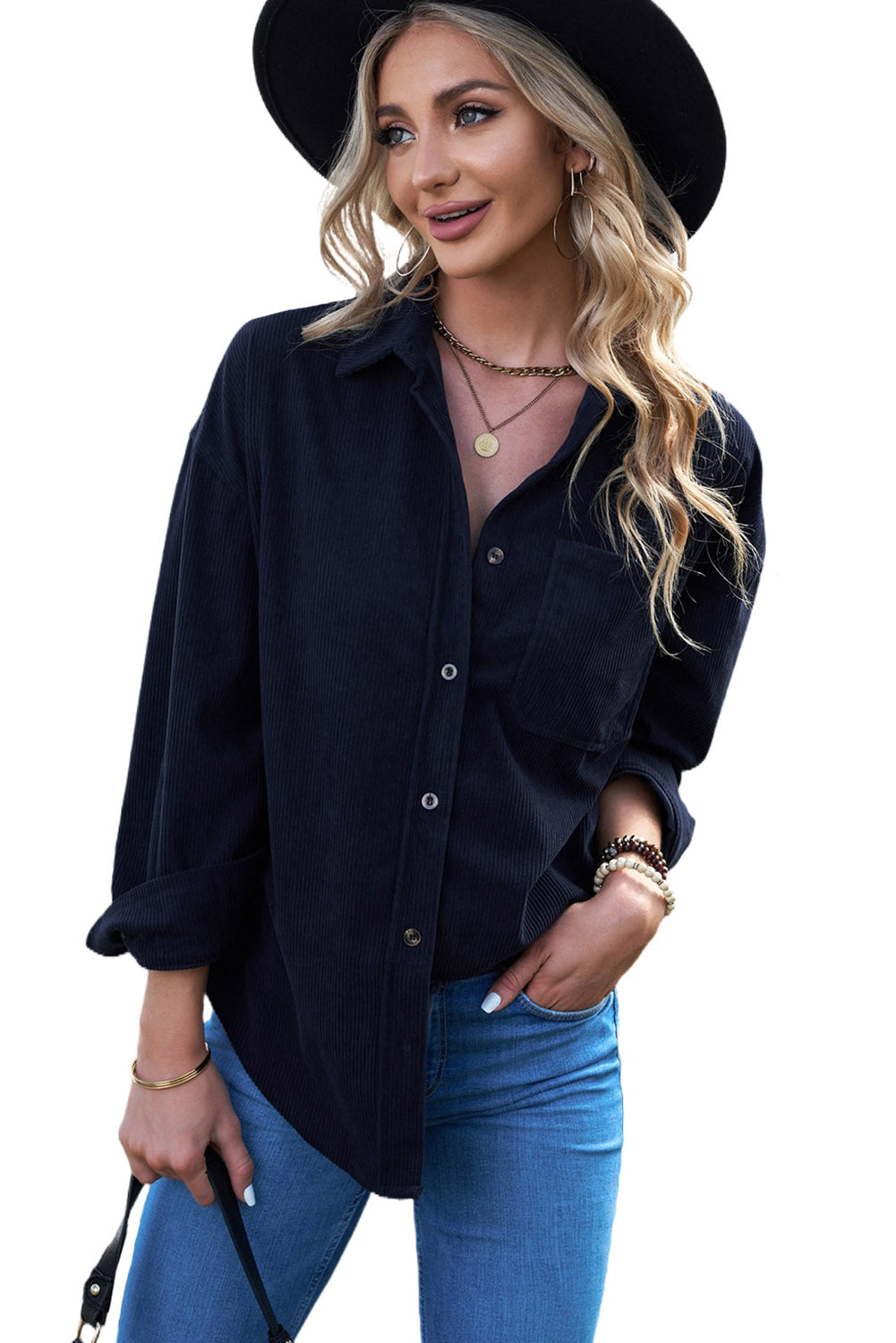 Pink Corduroy Button Pocket Shirt