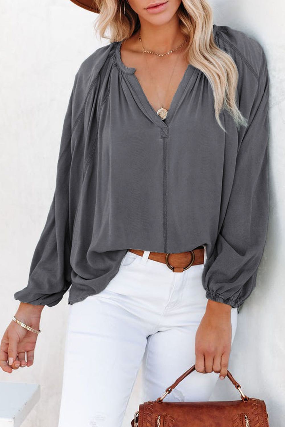 Green Split V Neck Dolman Top