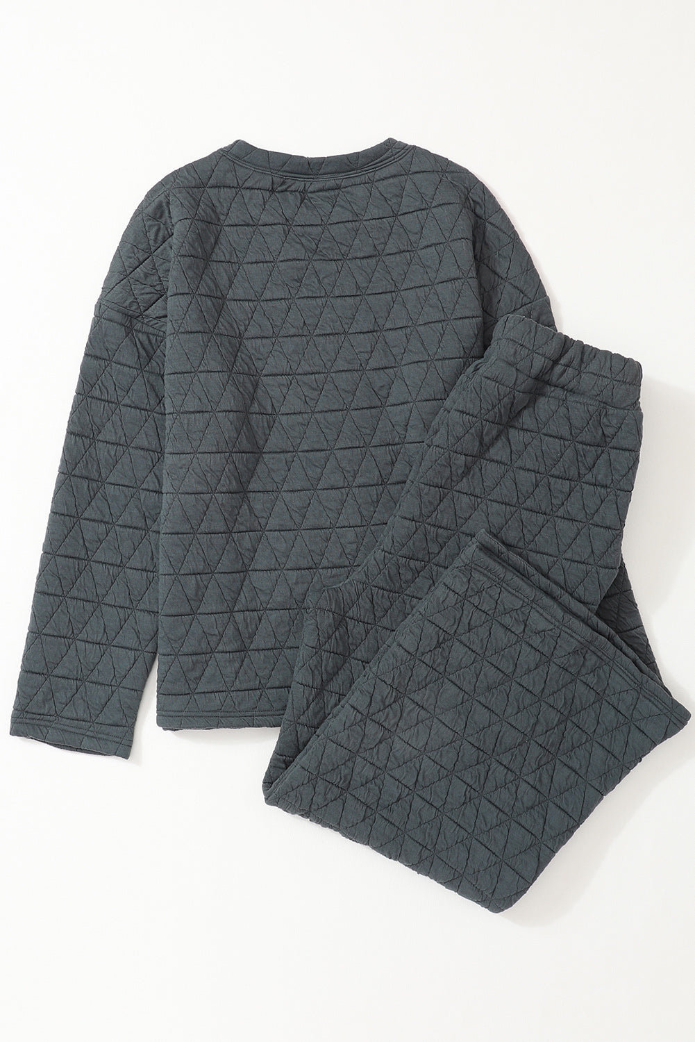 Pink Solid Quilted Pullover and Pants Outfit