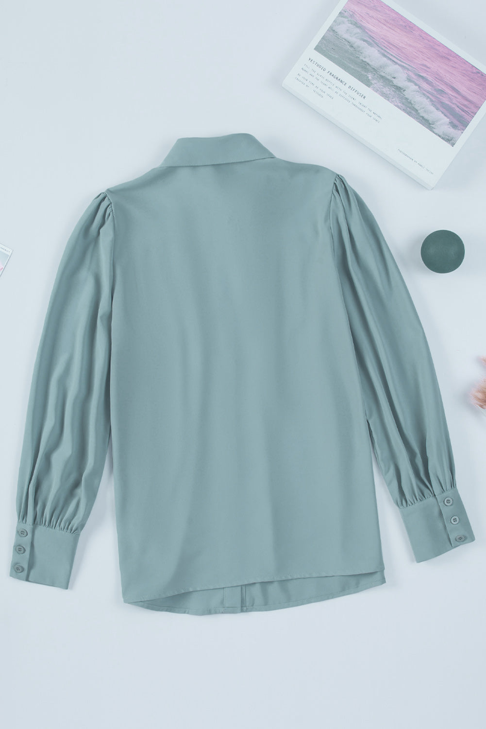 Khaki Solid Button-up Loose Long Sleeve Shirt