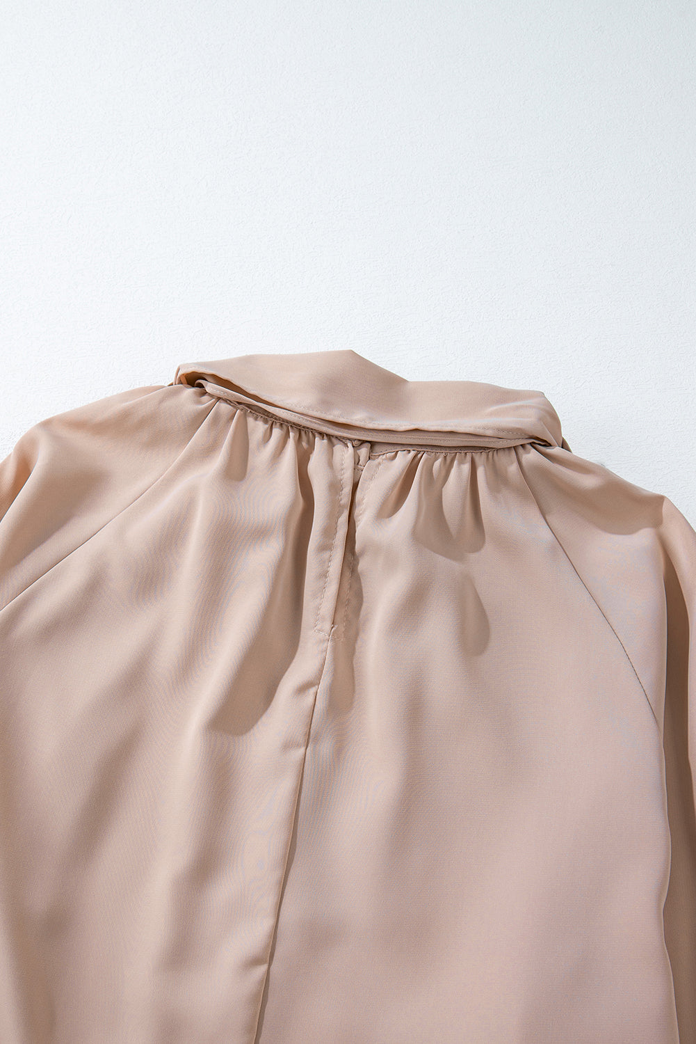 Navy Blue Frilled Knotted Mock Neck Bishop Sleeve Blouse