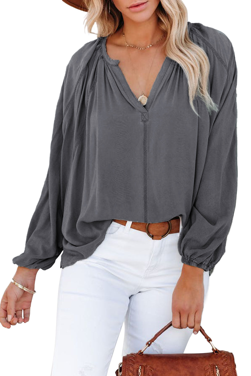 Green Split V Neck Dolman Top