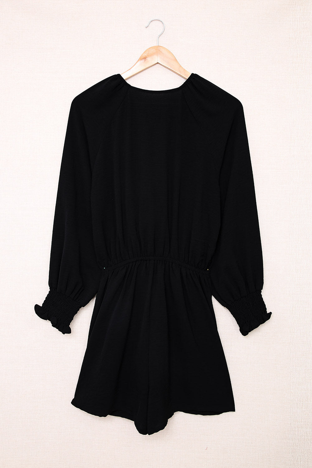 Navy Tie Knot Puff Long Sleeve Romper