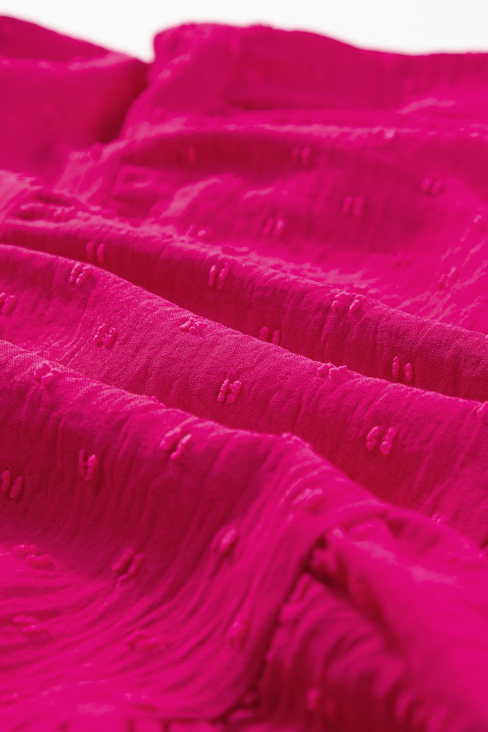 Navy Blue Swiss Dot Jacquard Puff Sleeve Crossover Tied Tiered Dress