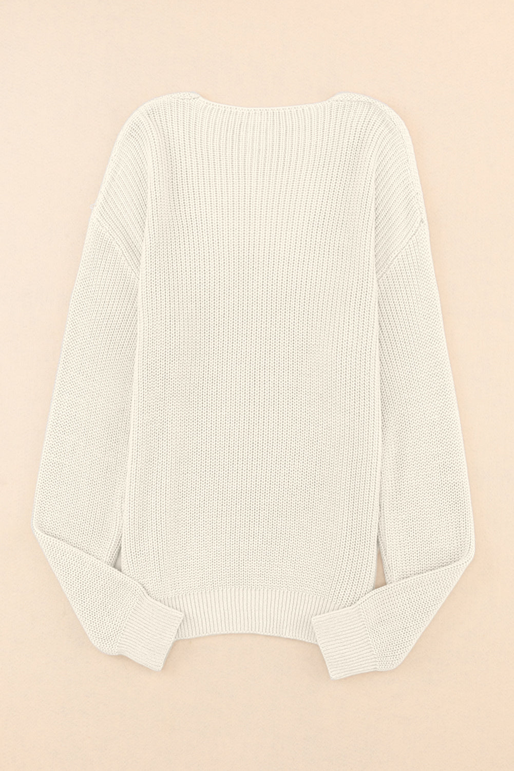 Pink Ribbed Knit V Neck Sweater
