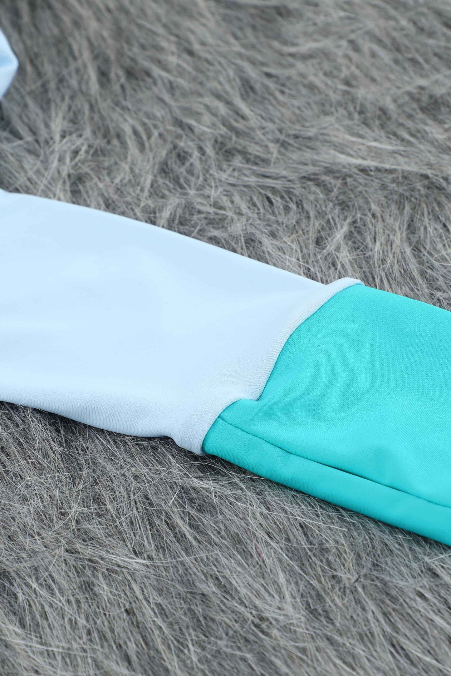 Green Color Block Zipper Long Sleeve Rash Guard Swimwear