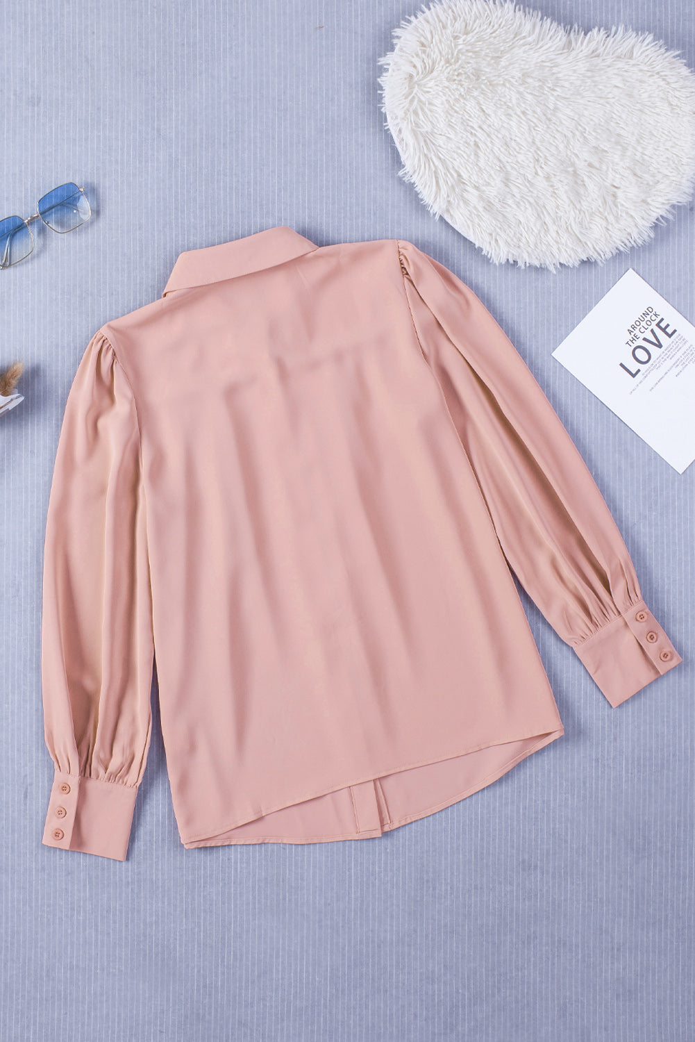 Khaki Solid Button-up Loose Long Sleeve Shirt