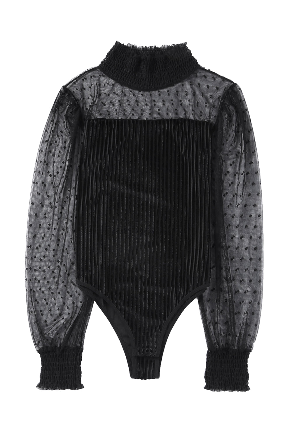 Green Sheer Dotty Long Sleeve Ribbed Velvet Bodysuit