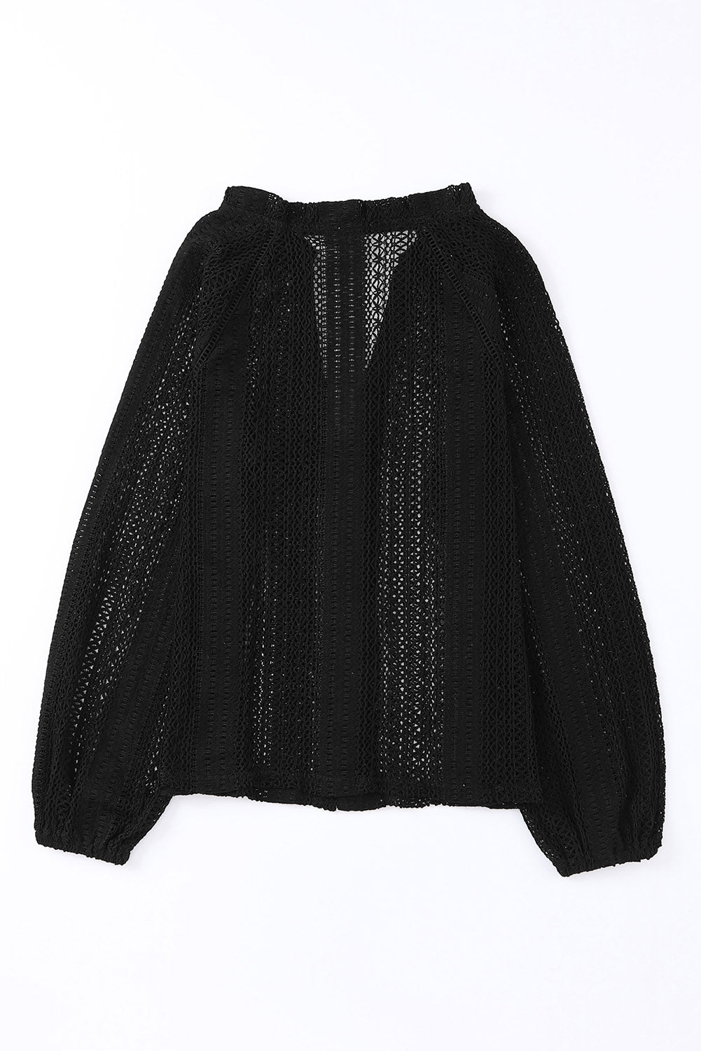 White V-Neck Long Sleeve Button Up Lace Shirt