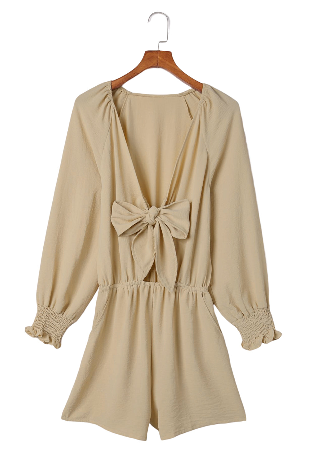 Navy Tie Knot Puff Long Sleeve Romper