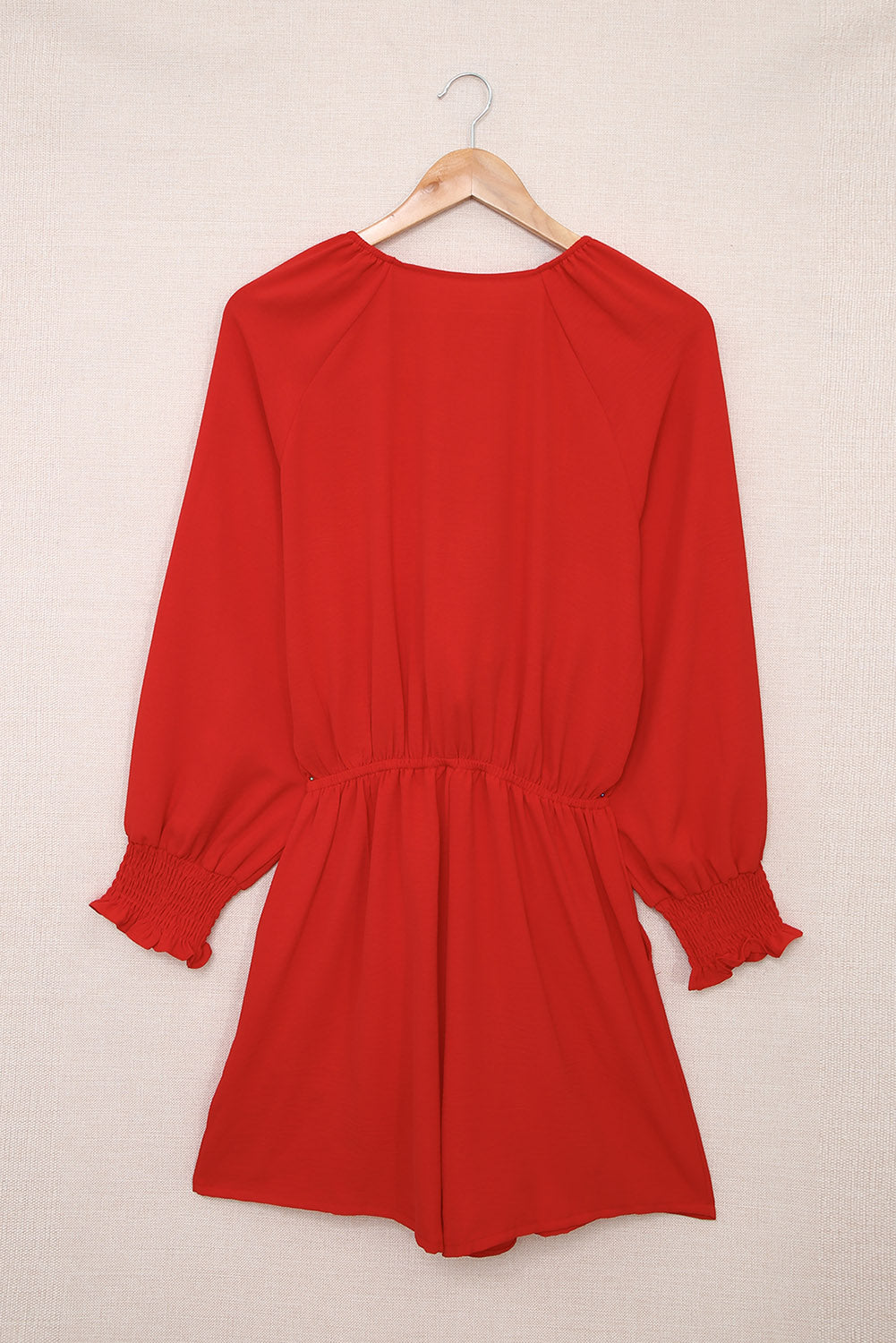 Navy Tie Knot Puff Long Sleeve Romper