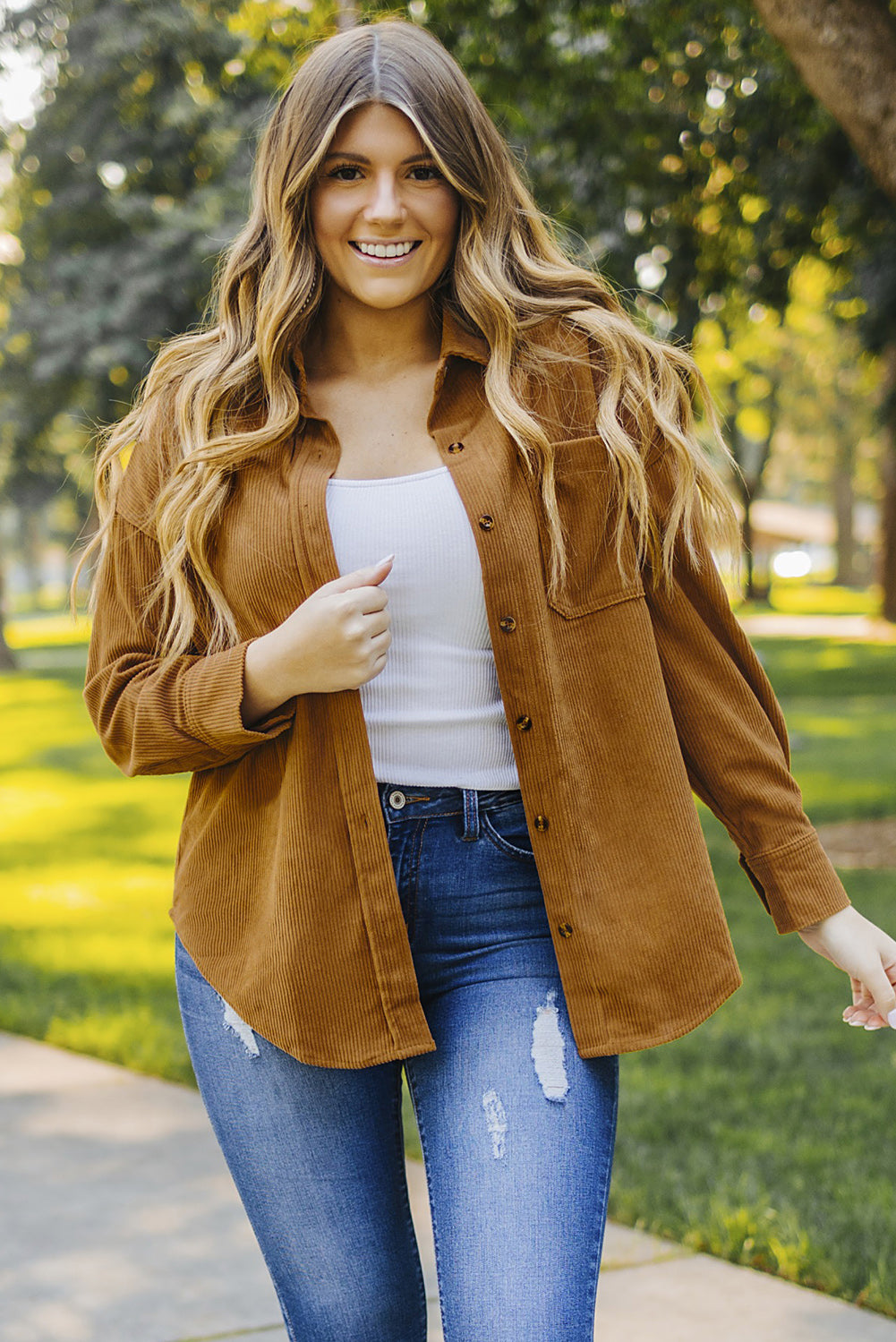 Pink Corduroy Button Pocket Shirt