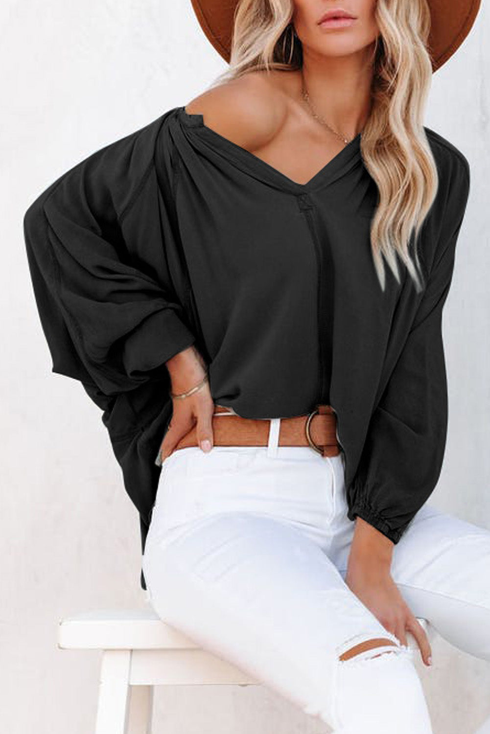 Green Split V Neck Dolman Top