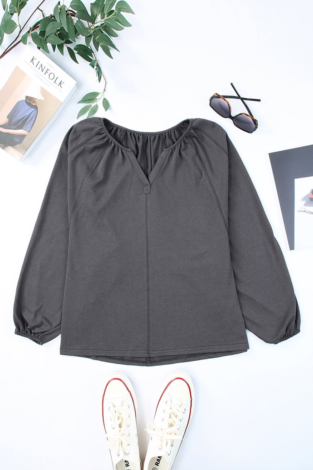 Green Split V Neck Dolman Top