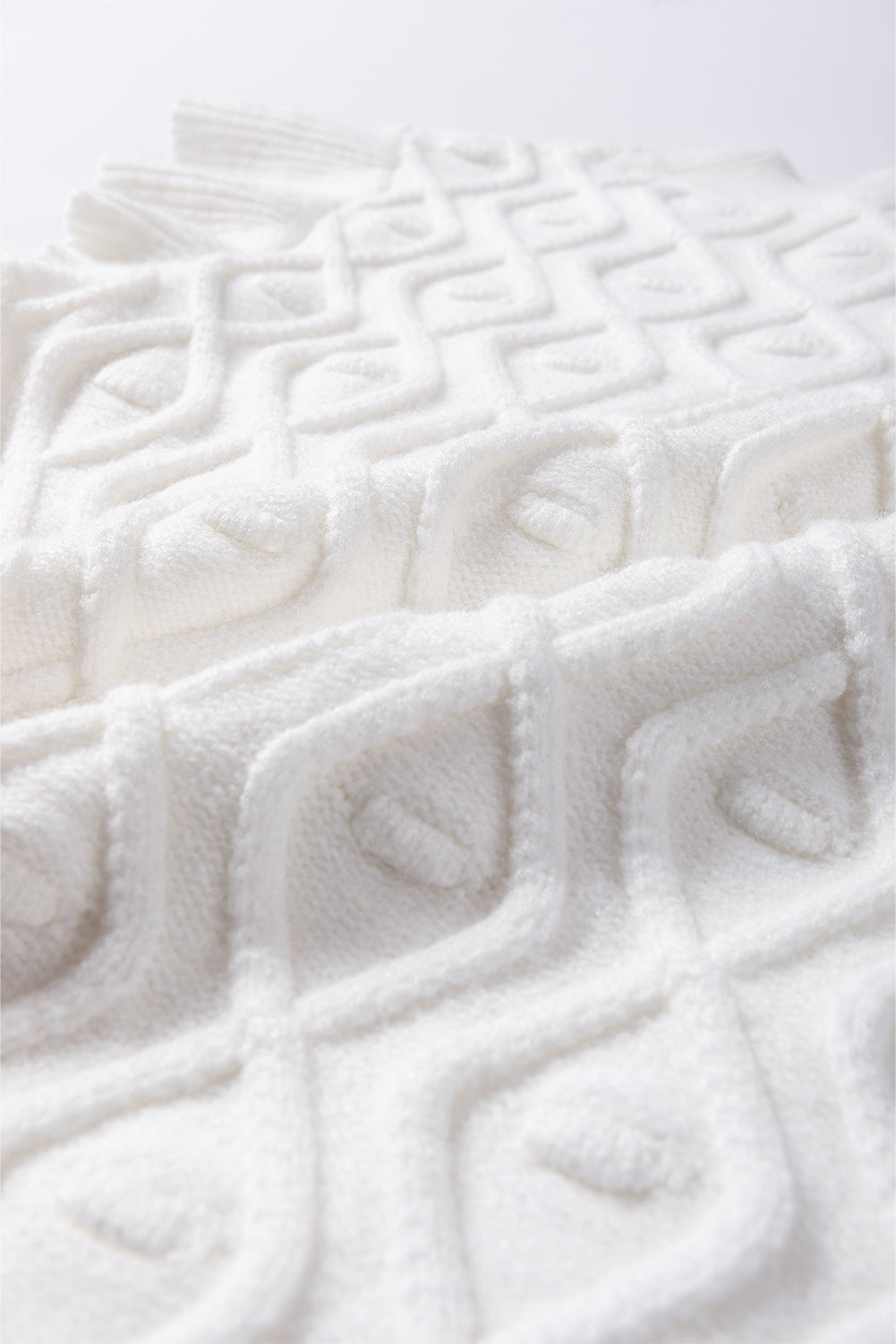 White Textured Ruffled Mock Neck Knitted Vest