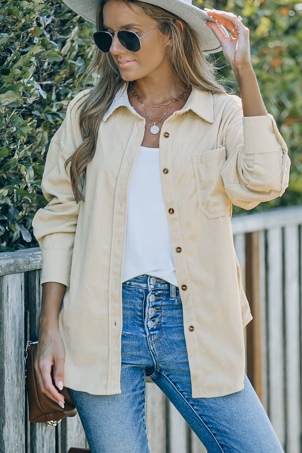 Pink Corduroy Button Pocket Shirt