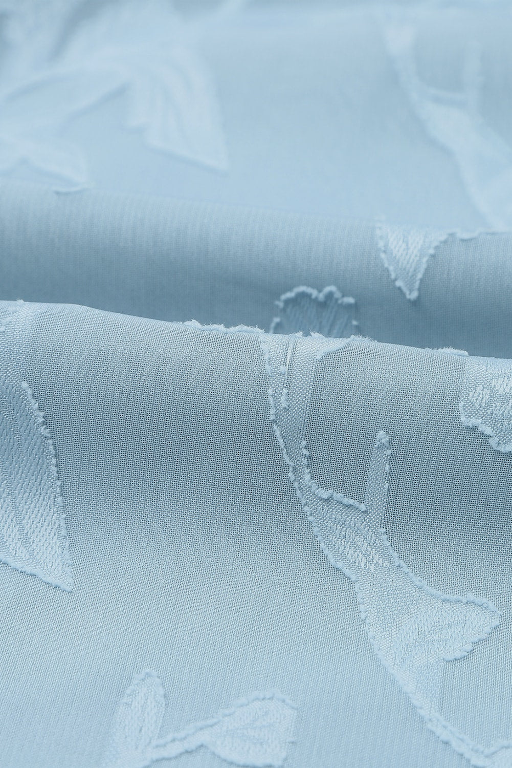 Blue Textured Ruffle Lantern Sleeve Babydoll Blouse