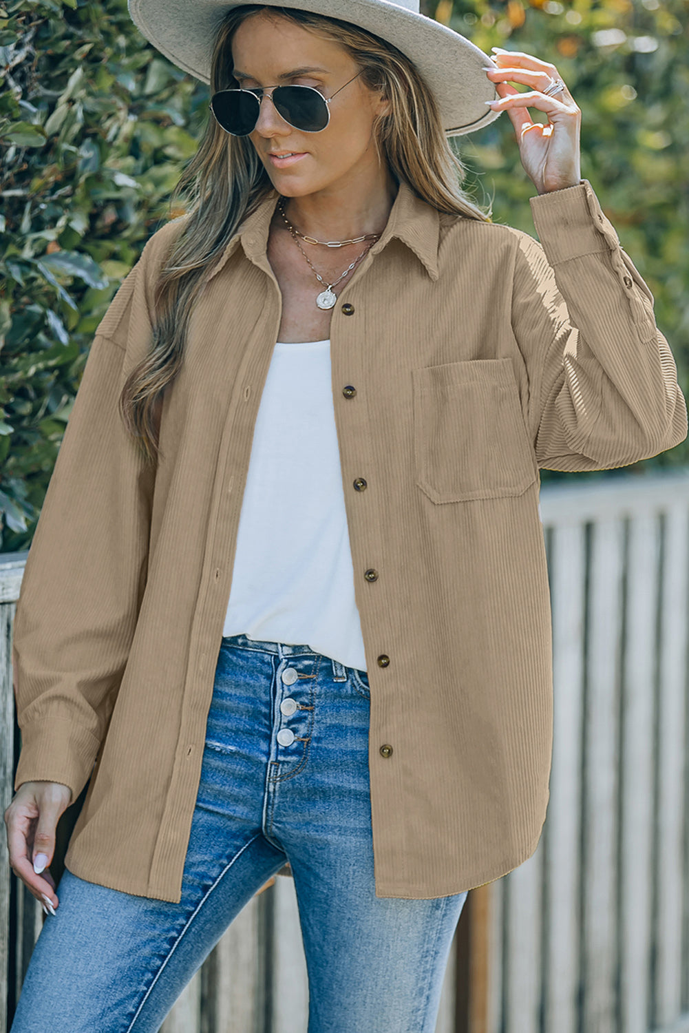 Pink Corduroy Button Pocket Shirt
