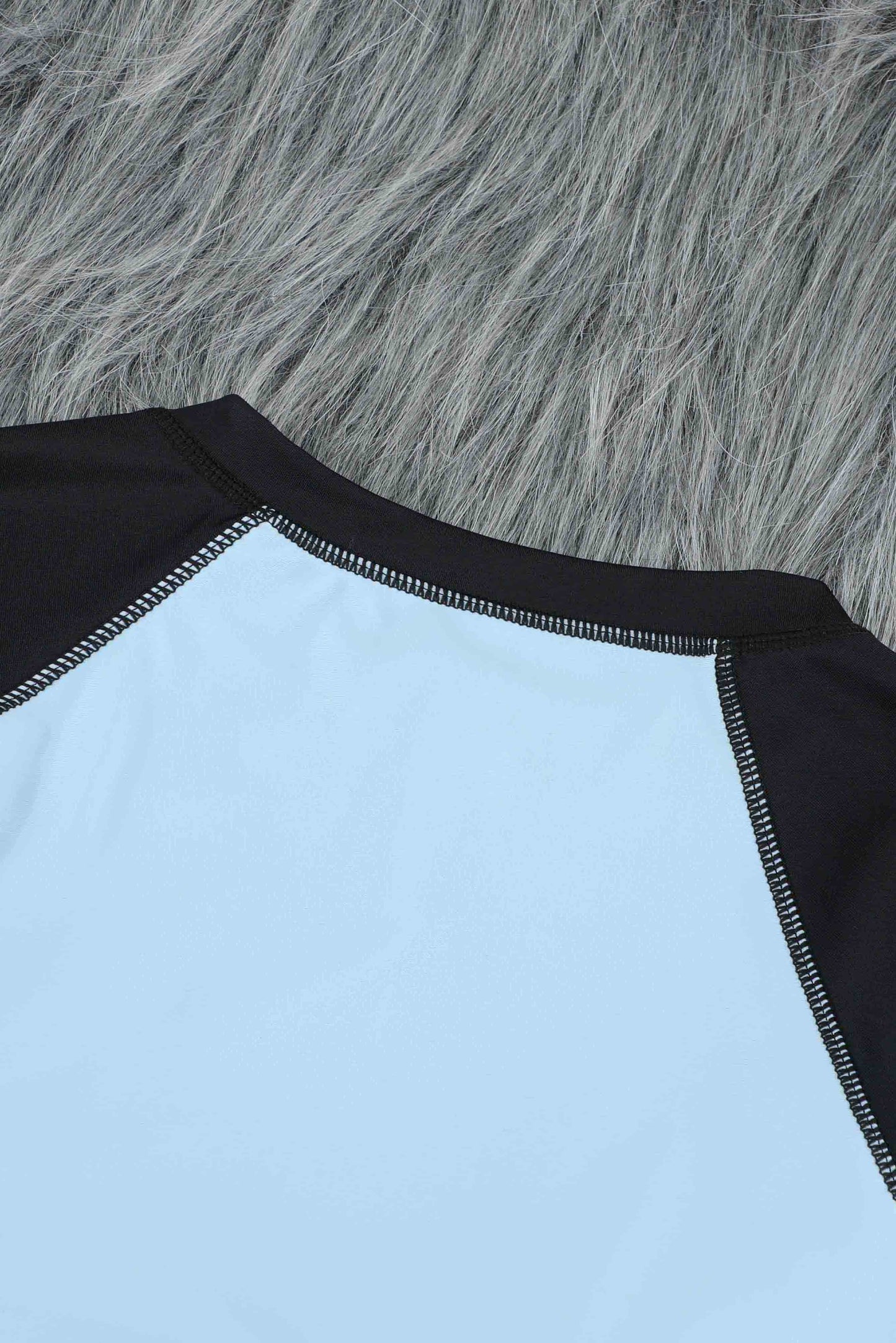 Green Color Block Zipper Long Sleeve Rash Guard Swimwear